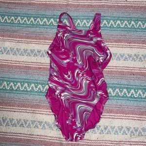 Nike magenta and purple marble print one piece swimsuit